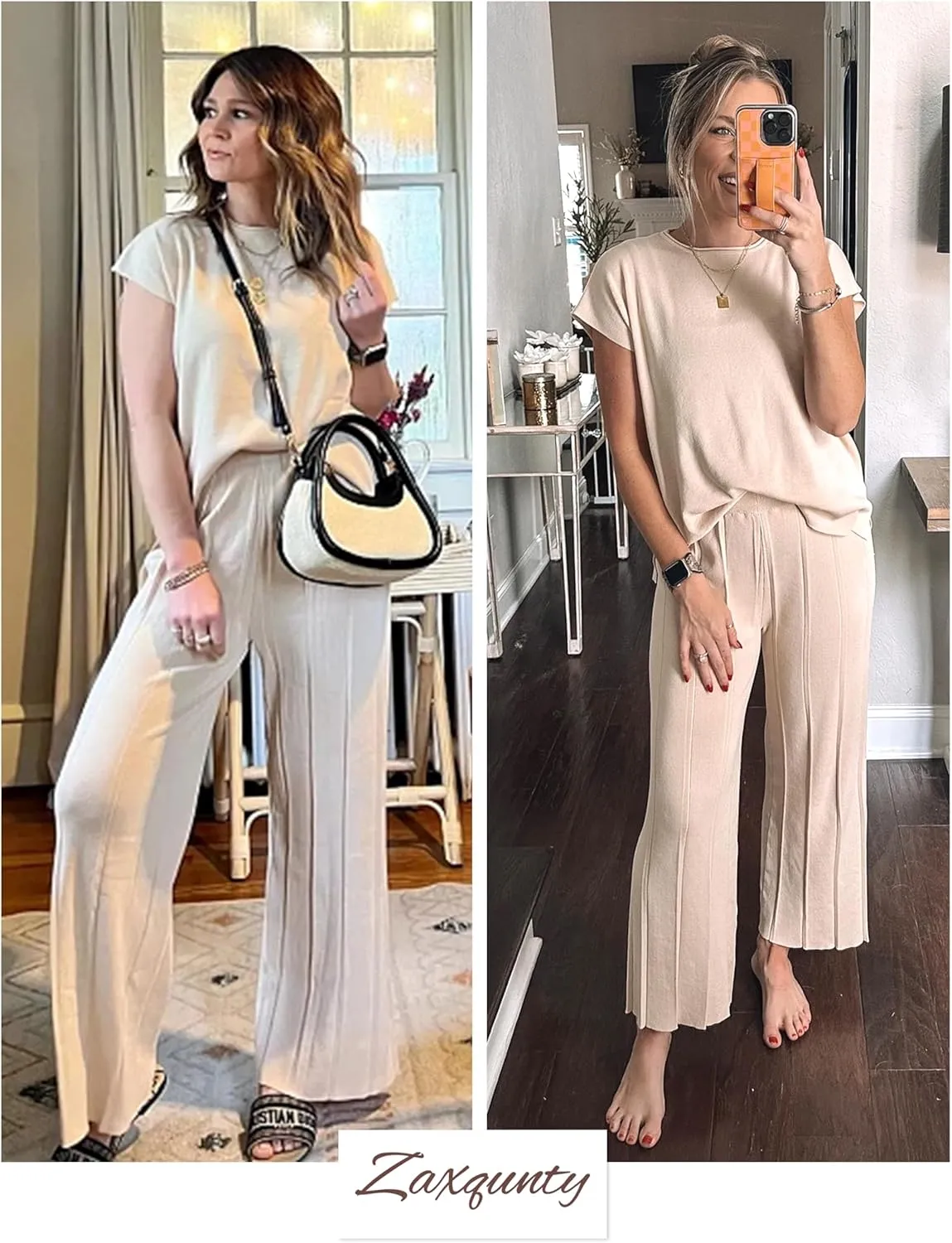 2 Piece Outfits for Women Sweater Sets Knit Vest Tops Elastic Waisted Pants