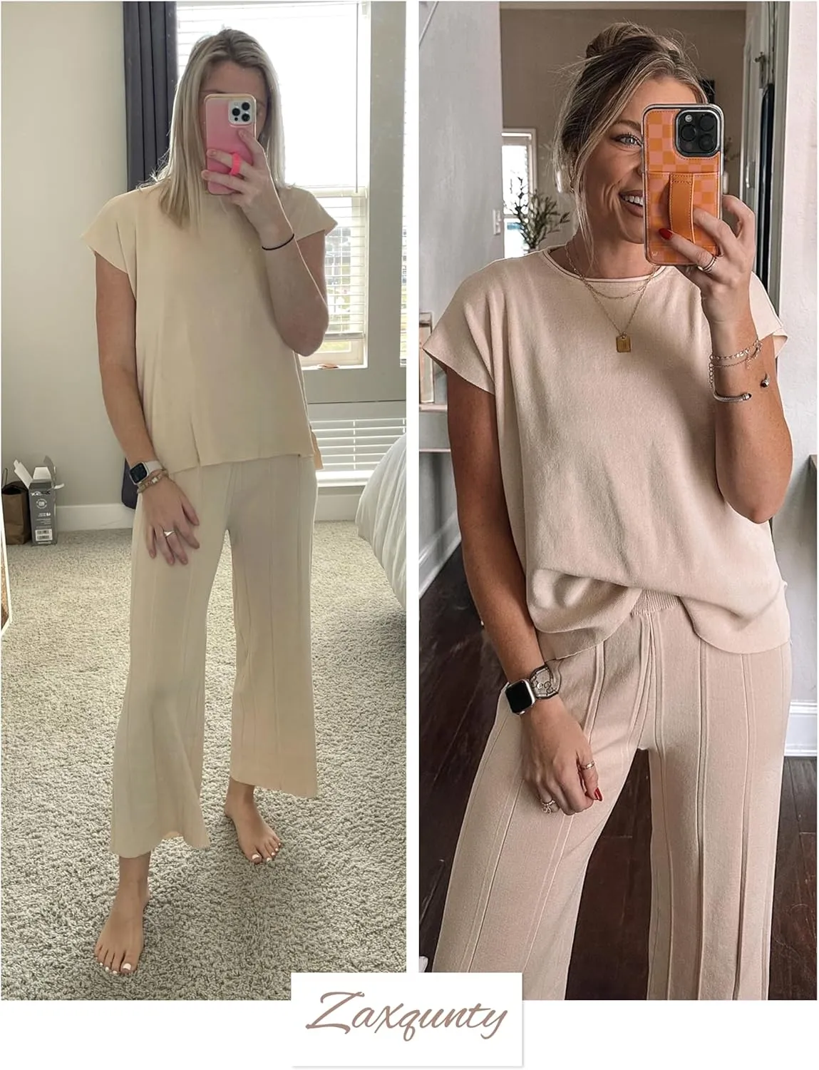 2 Piece Outfits for Women Sweater Sets Knit Vest Tops Elastic Waisted Pants