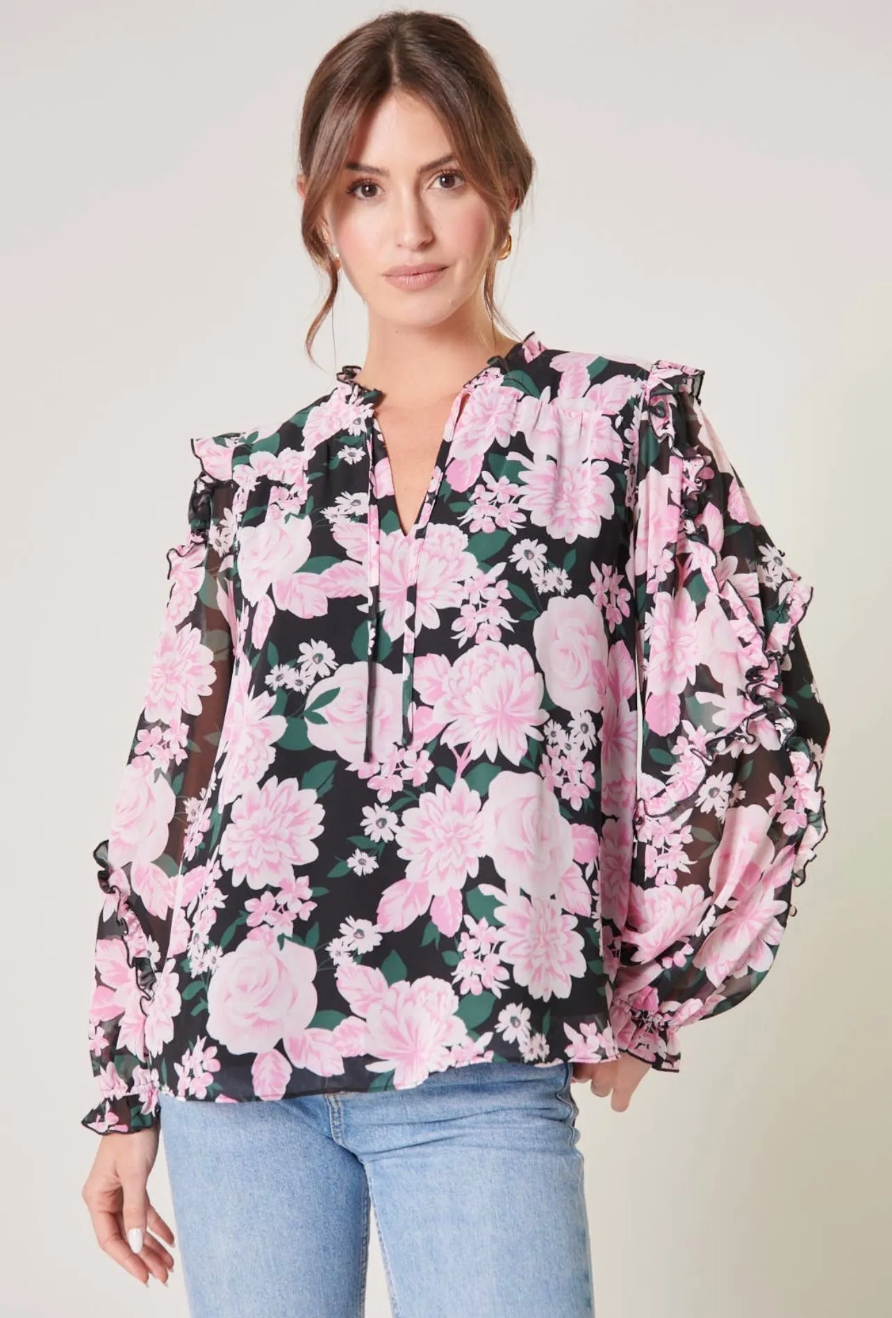 Angelica Floral Raj Ruffle Blouse
