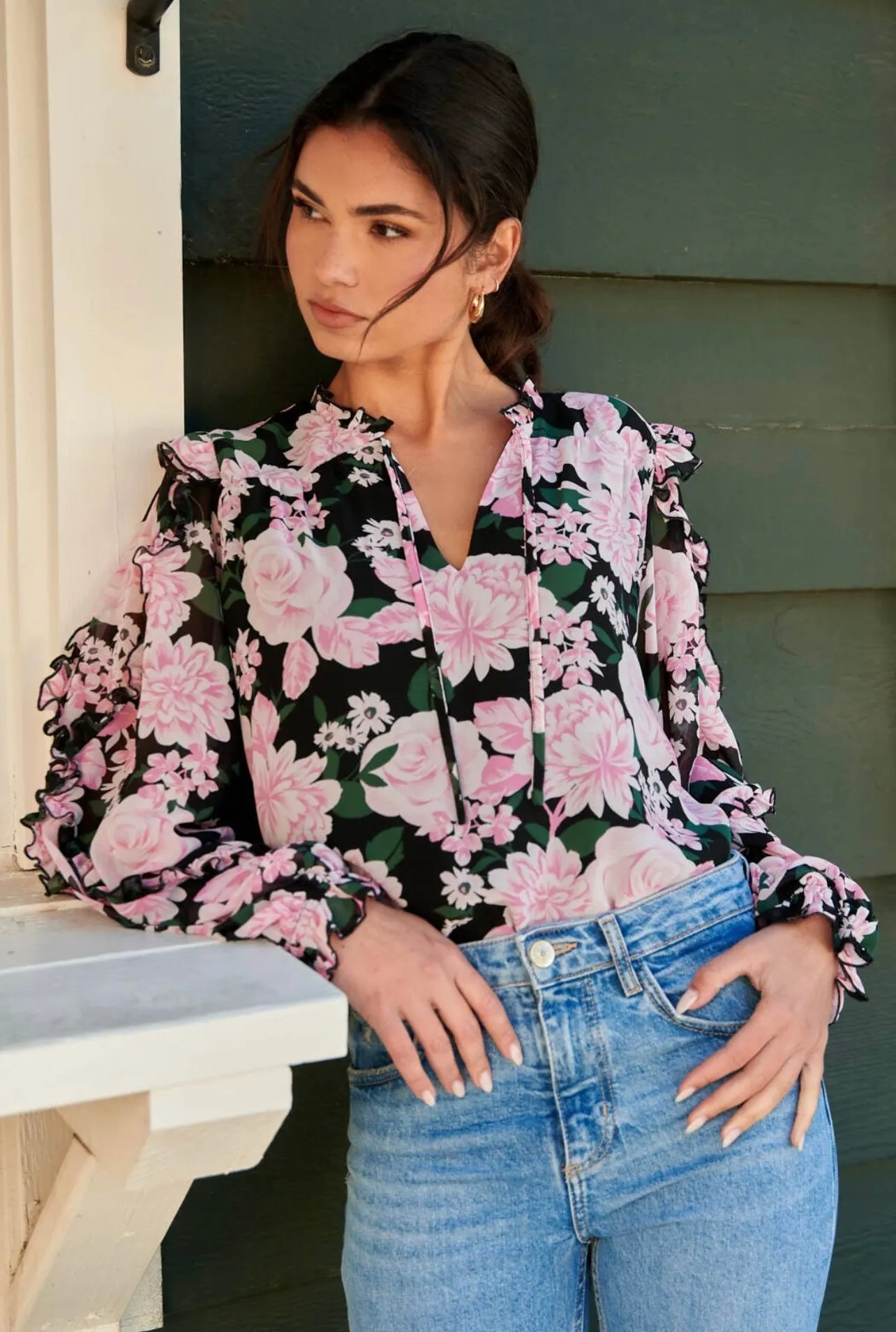 Angelica Floral Raj Ruffle Blouse