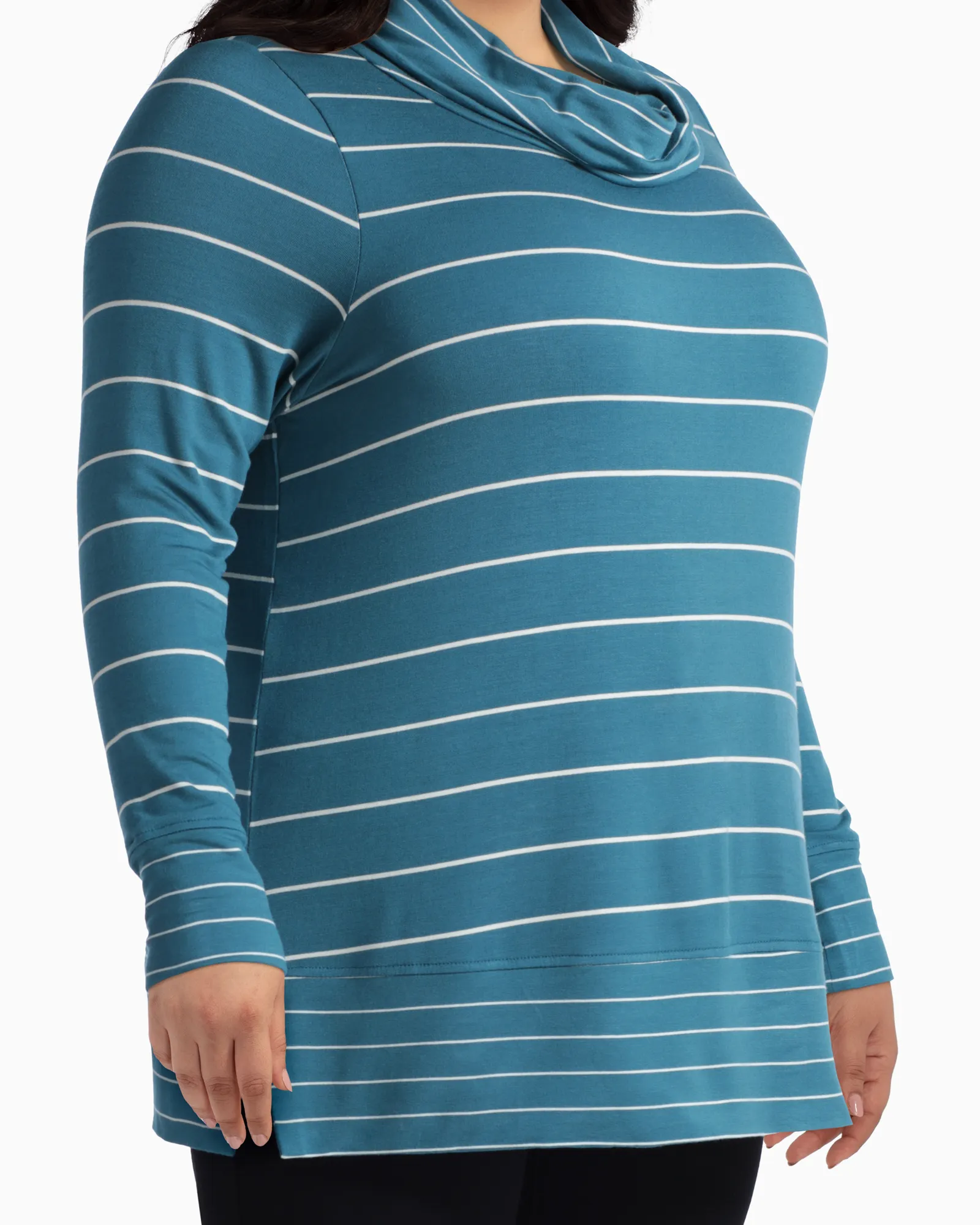 April Cowl Neck Tee | Turquoise / White