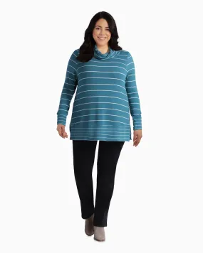 April Cowl Neck Tee | Turquoise / White