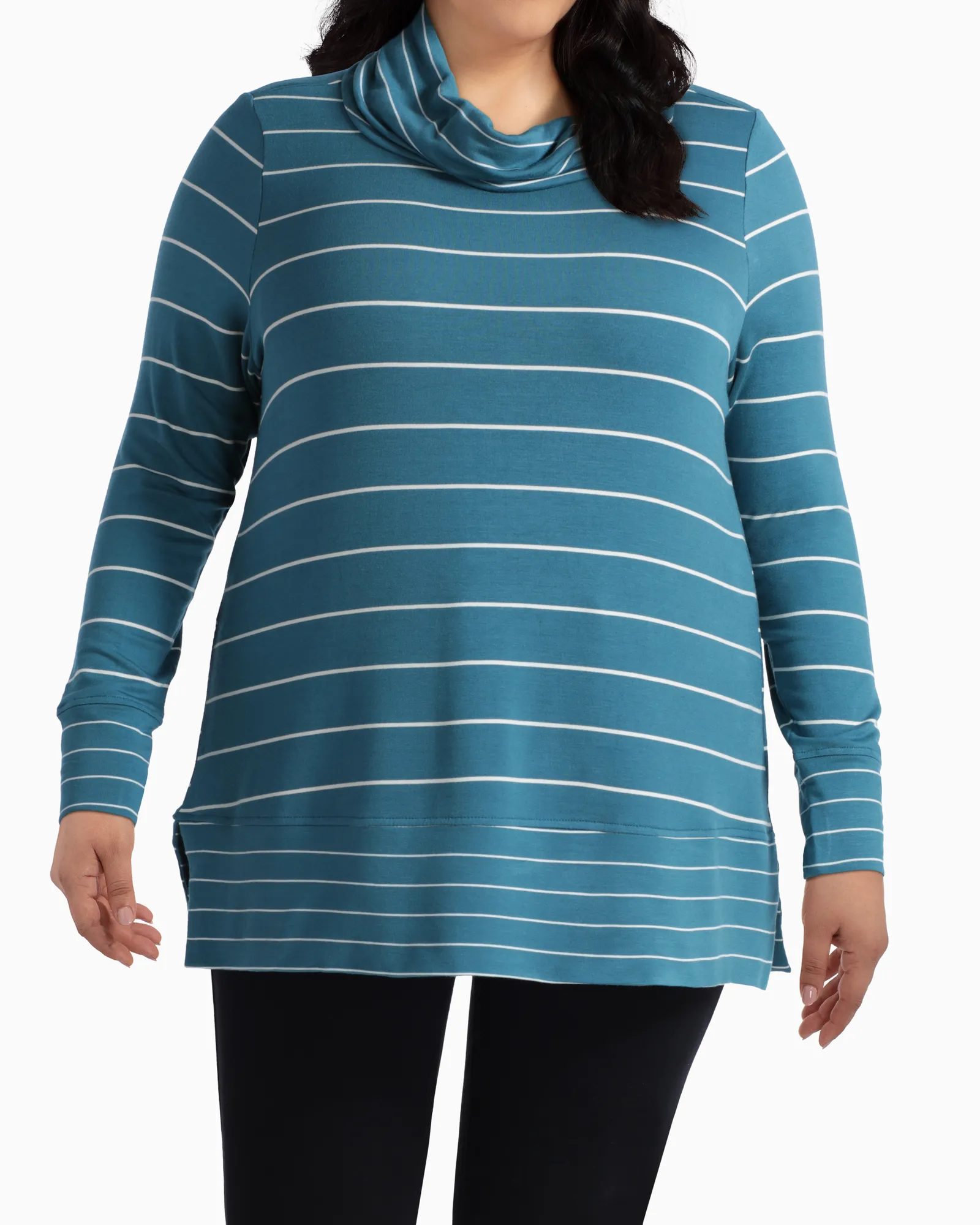 April Cowl Neck Tee | Turquoise / White