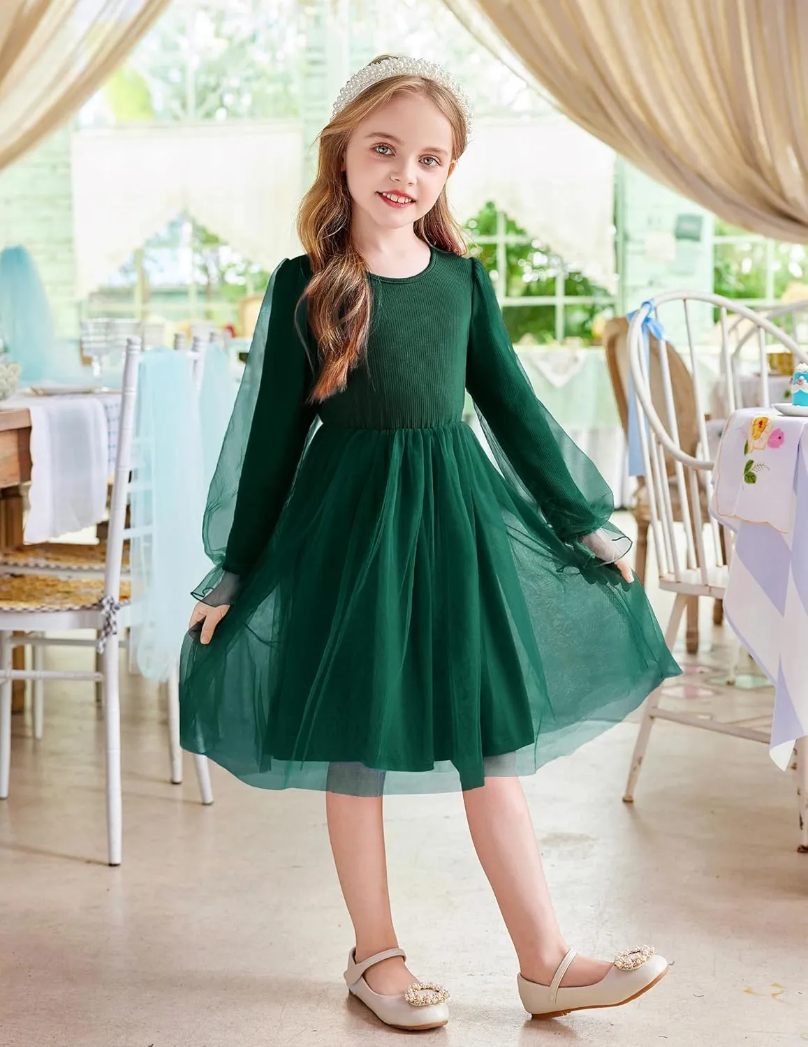Arshiner Toddler Girls Dresses Long Sleeve Sequin Tulle Dress Party Tutu Dress