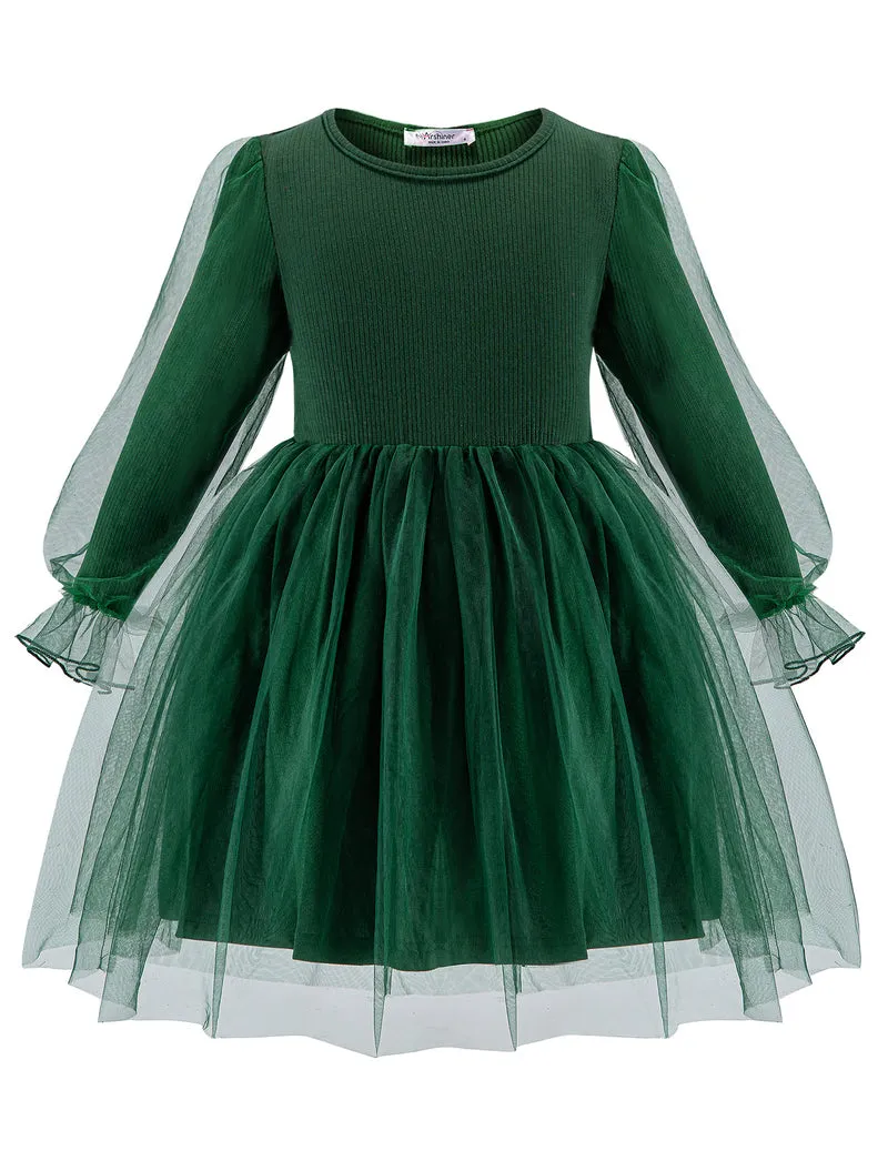 Arshiner Toddler Girls Dresses Long Sleeve Sequin Tulle Dress Party Tutu Dress
