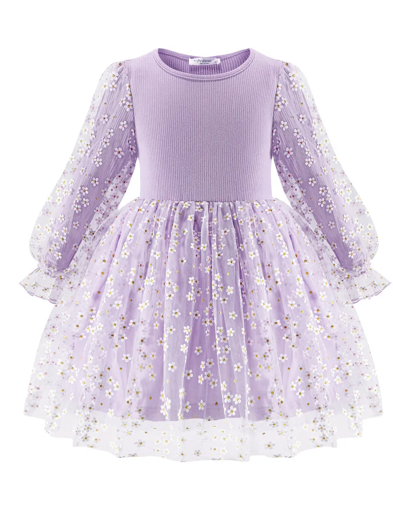 Arshiner Toddler Girls Dresses Long Sleeve Sequin Tulle Dress Party Tutu Dress