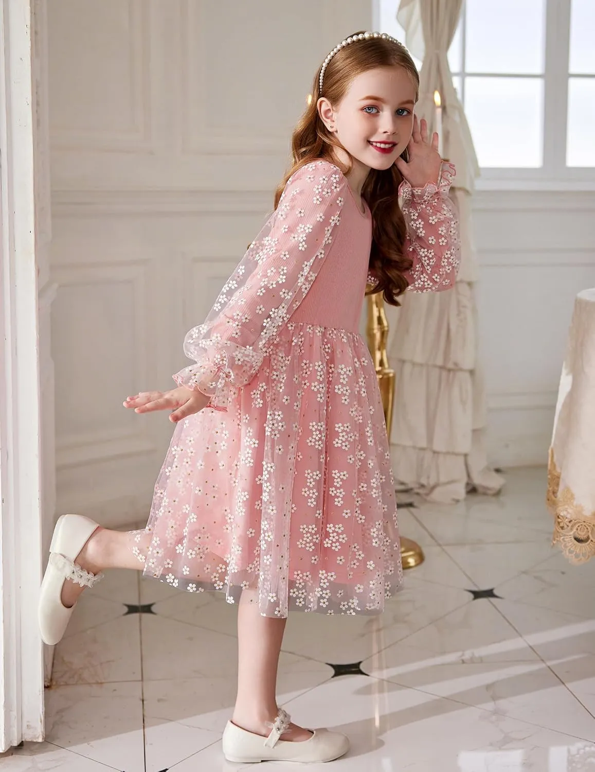 Arshiner Toddler Girls Dresses Long Sleeve Sequin Tulle Dress Party Tutu Dress