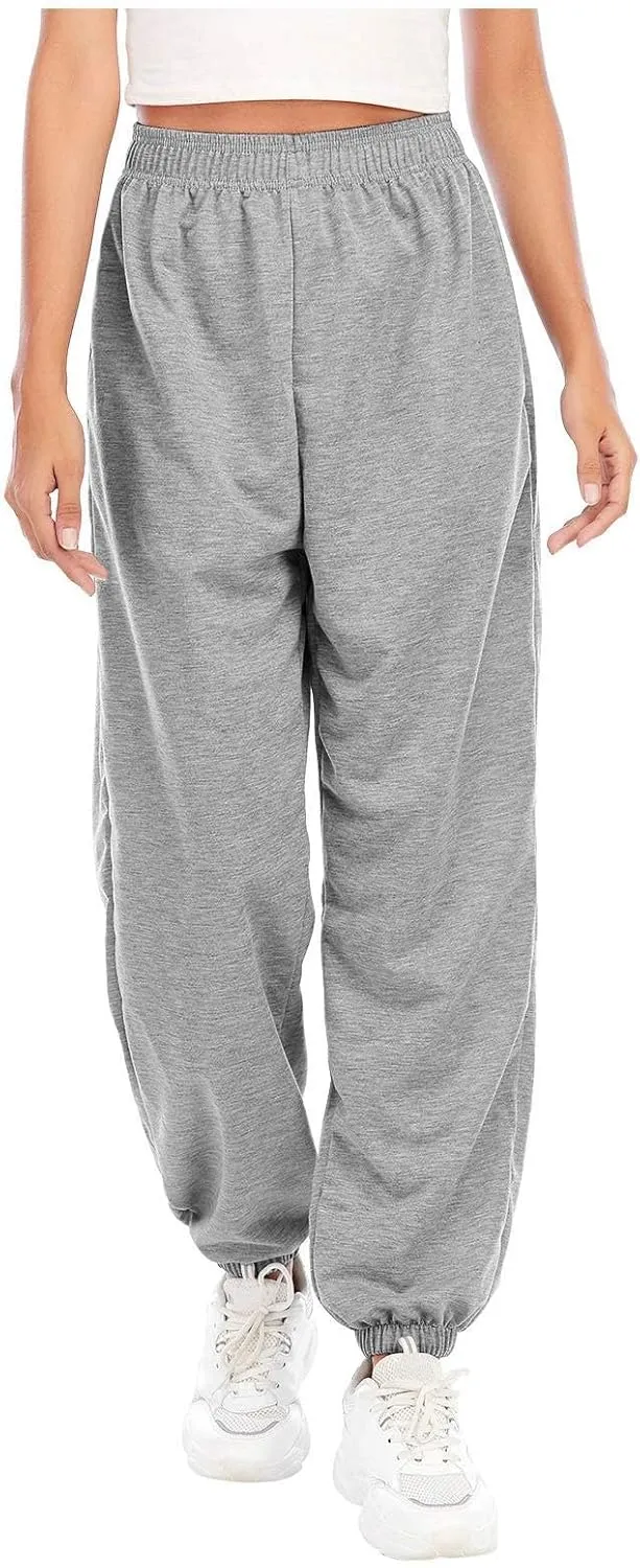 Baggy Sweatpants for Women Lightweight Elastic High Waisted Sweatpants Joggers with Pockets Comfy Lounge Pants Trousers