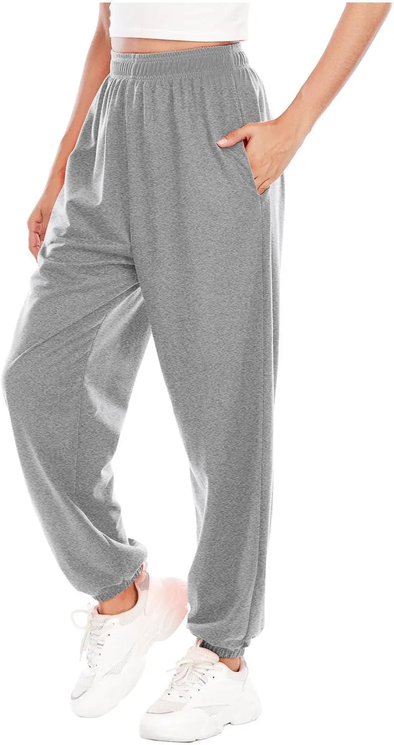 Baggy Sweatpants for Women Lightweight Elastic High Waisted Sweatpants Joggers with Pockets Comfy Lounge Pants Trousers