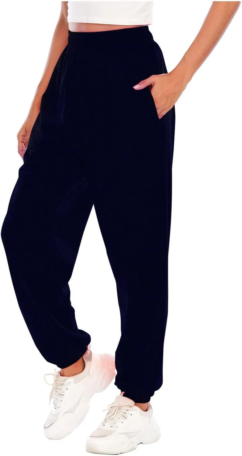 Baggy Sweatpants for Women Lightweight Elastic High Waisted Sweatpants Joggers with Pockets Comfy Lounge Pants Trousers