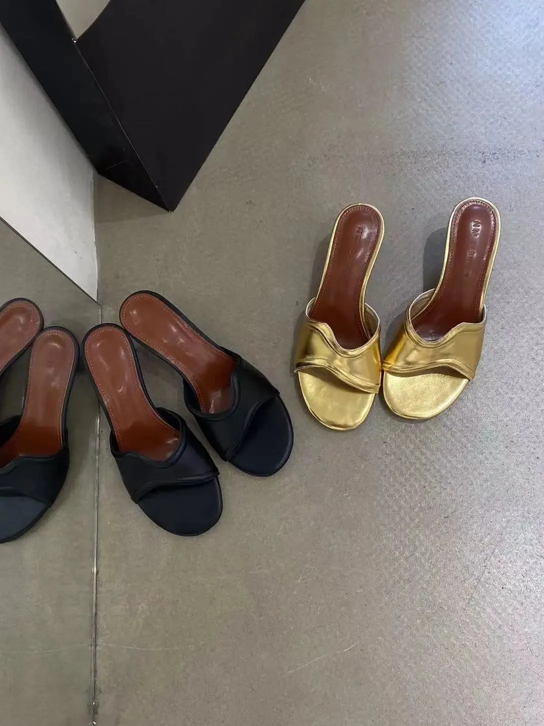binfenxie  -  Open Toe Women Slippers Slides Mules Shoes Thin High Heels Black Gold Casual Mules Shoes Stiletto Party Pumps Fashion Office 39