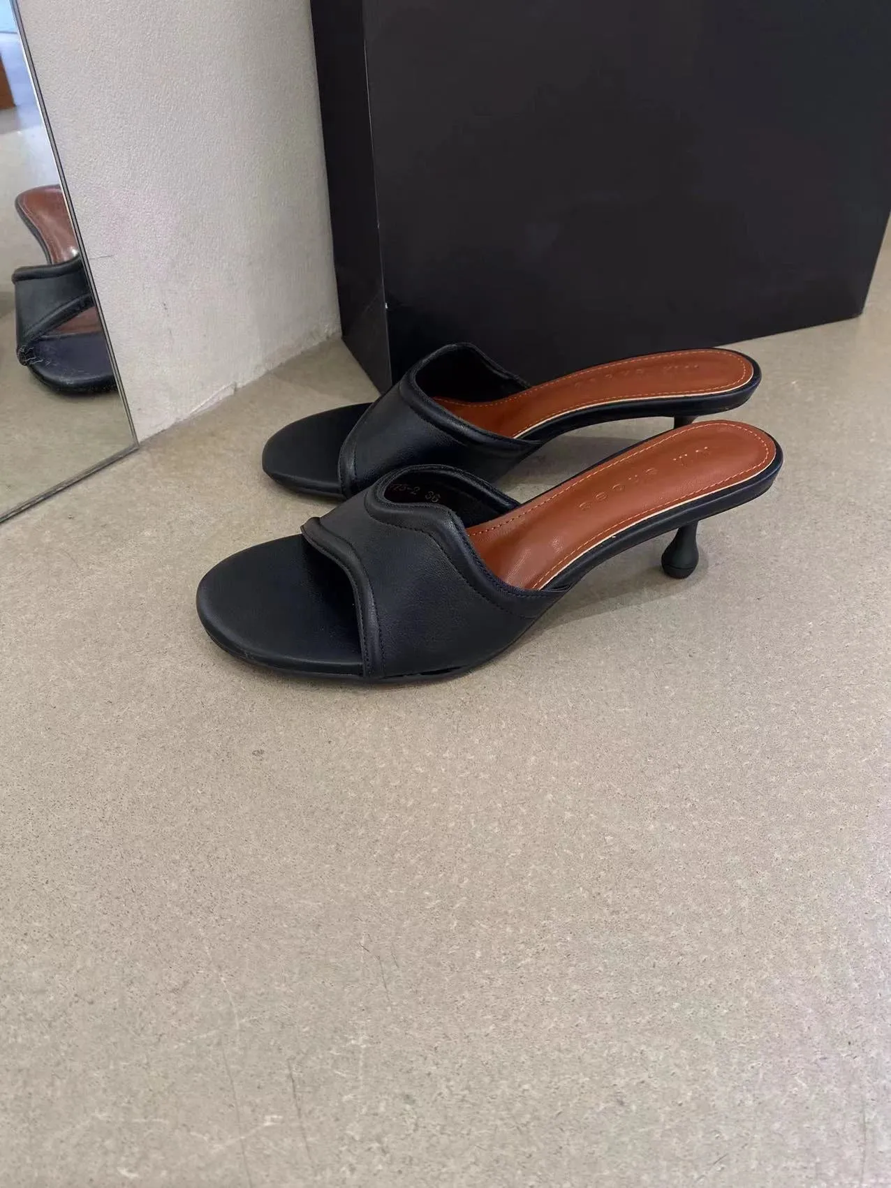 binfenxie  -  Open Toe Women Slippers Slides Mules Shoes Thin High Heels Black Gold Casual Mules Shoes Stiletto Party Pumps Fashion Office 39