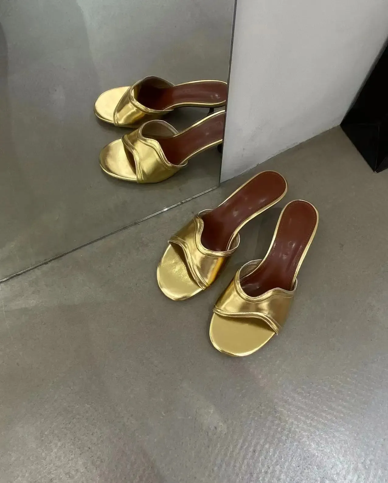 binfenxie  -  Open Toe Women Slippers Slides Mules Shoes Thin High Heels Black Gold Casual Mules Shoes Stiletto Party Pumps Fashion Office 39