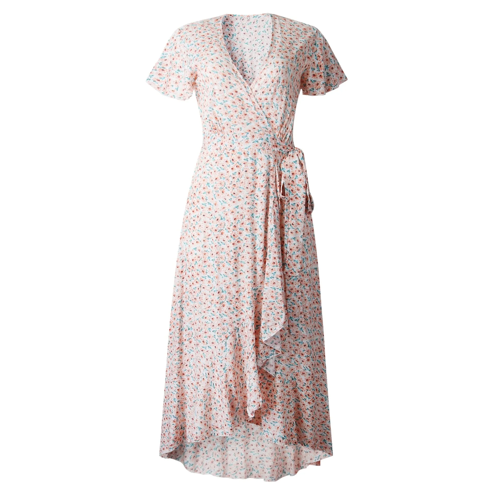 Boho Ruffle Trim Wrap Dress