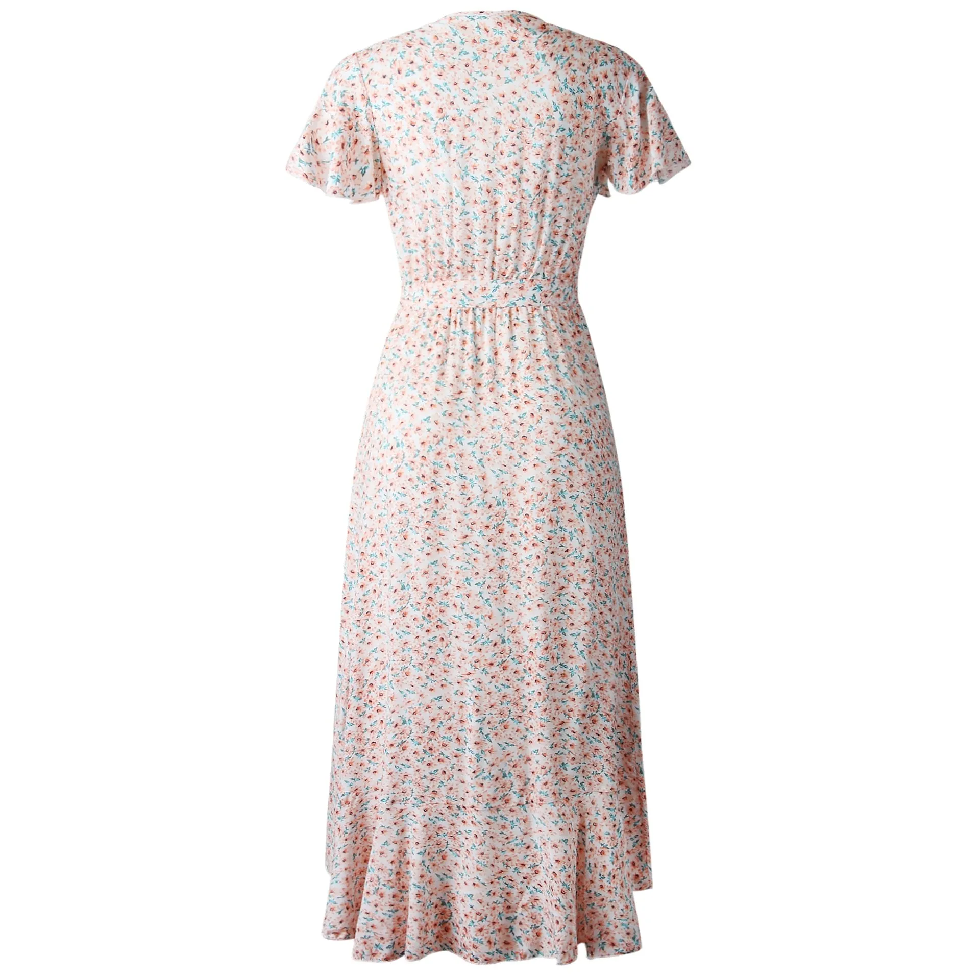 Boho Ruffle Trim Wrap Dress