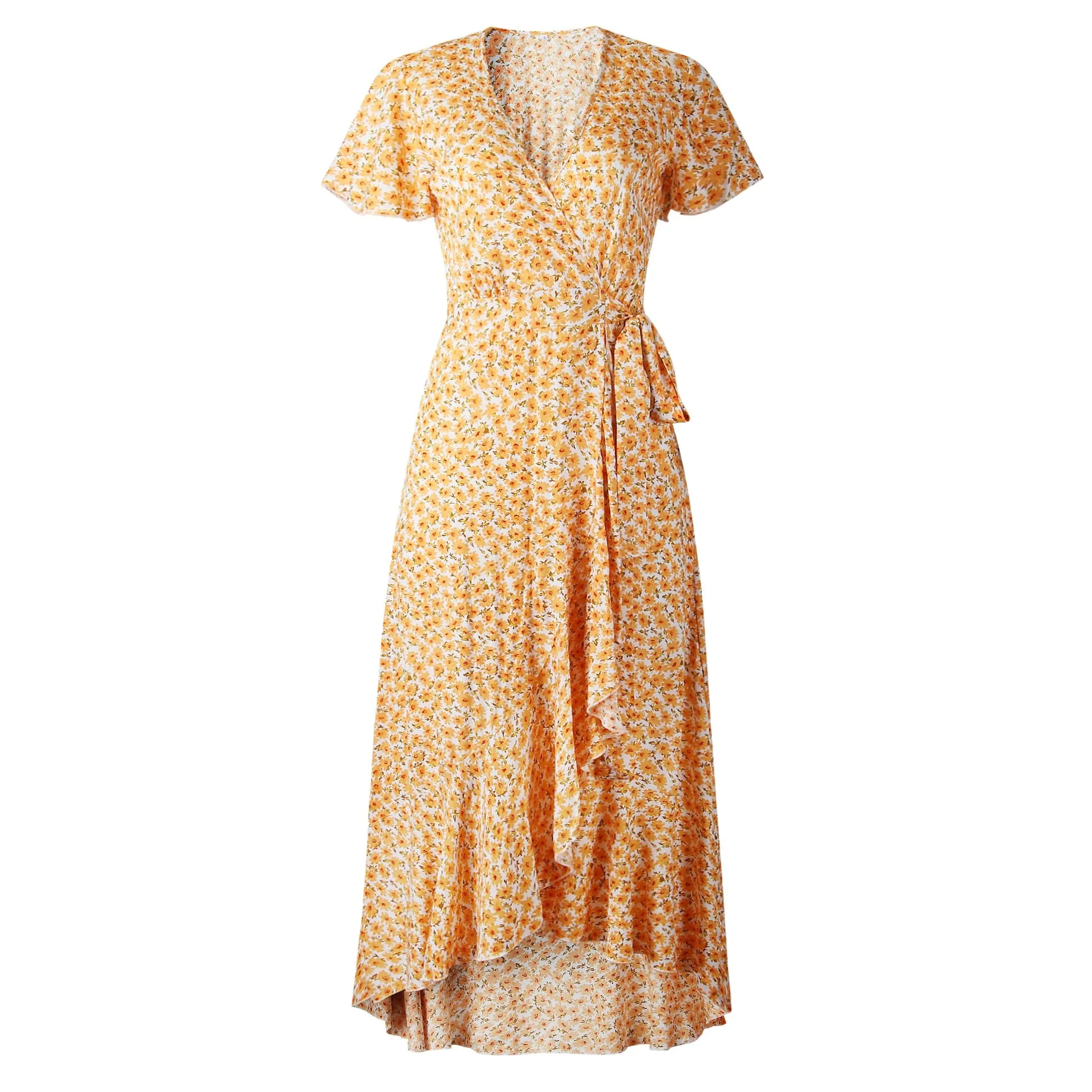 Boho Ruffle Trim Wrap Dress