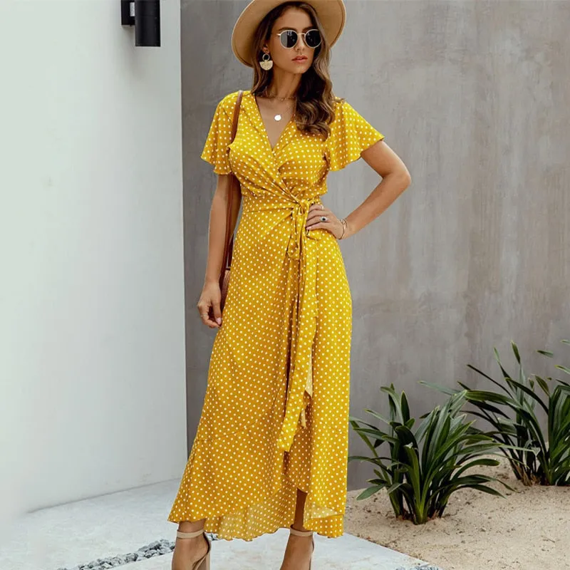 Boho Ruffle Trim Wrap Dress