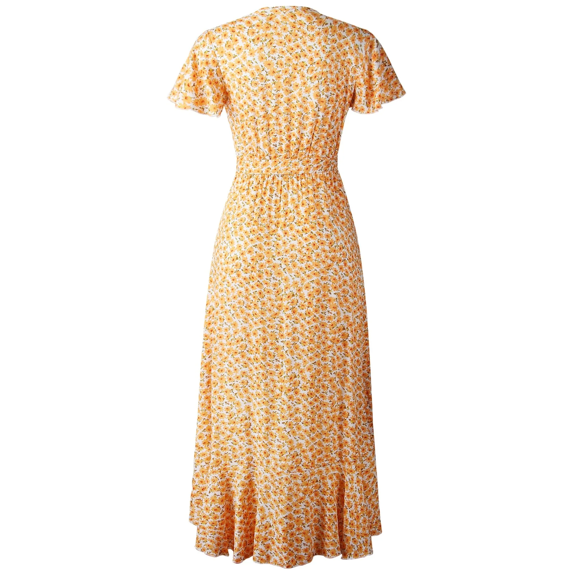 Boho Ruffle Trim Wrap Dress
