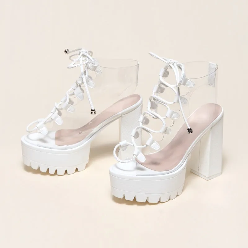 Candy transparent PVC thick heel Boots