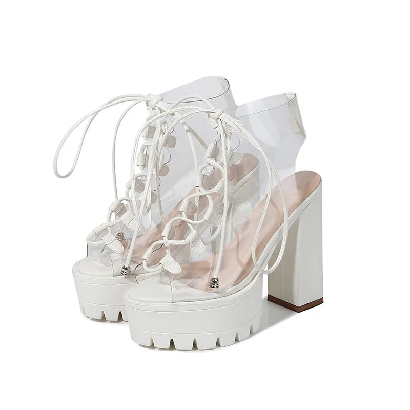 Candy transparent PVC thick heel Boots