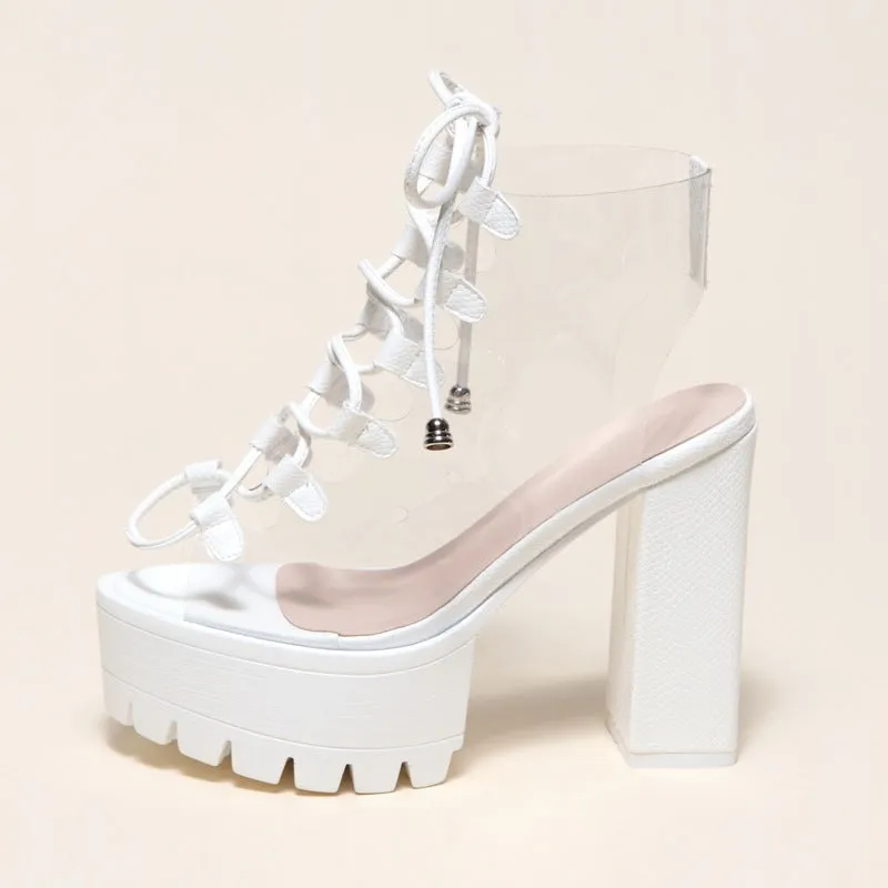 Candy transparent PVC thick heel Boots
