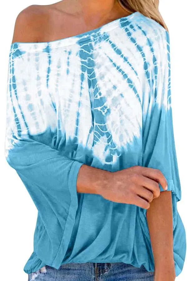 Casual Tie Dye One Shoulder Long Batwing Sleeve Blouse