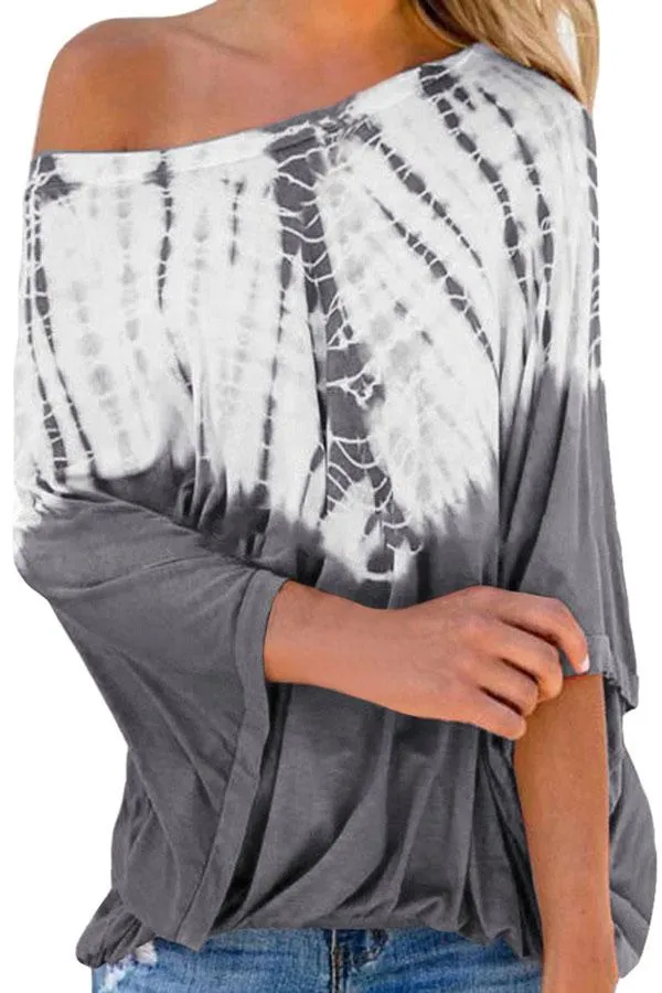 Casual Tie Dye One Shoulder Long Batwing Sleeve Blouse