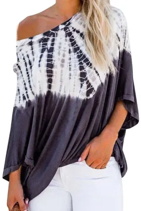 Casual Tie Dye One Shoulder Long Batwing Sleeve Blouse