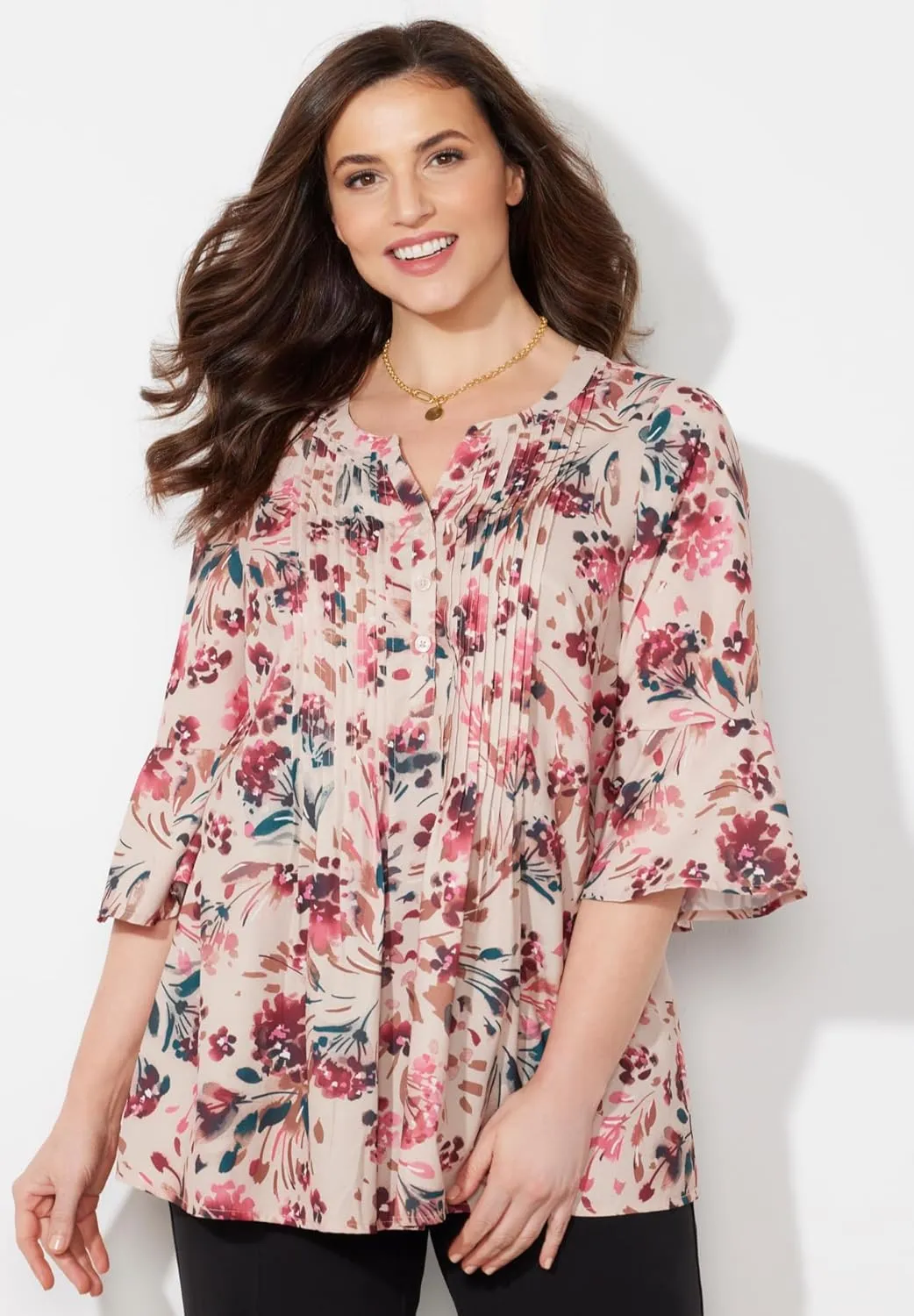 Catherines Women's Plus Size Georgette Pintuck Blouse