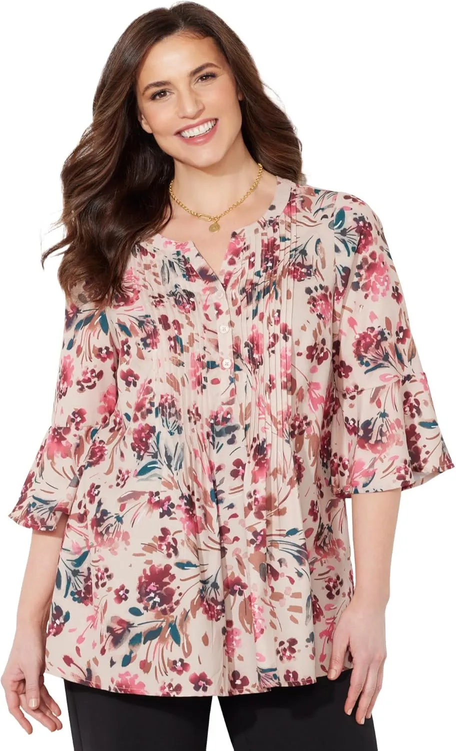 Catherines Women's Plus Size Georgette Pintuck Blouse