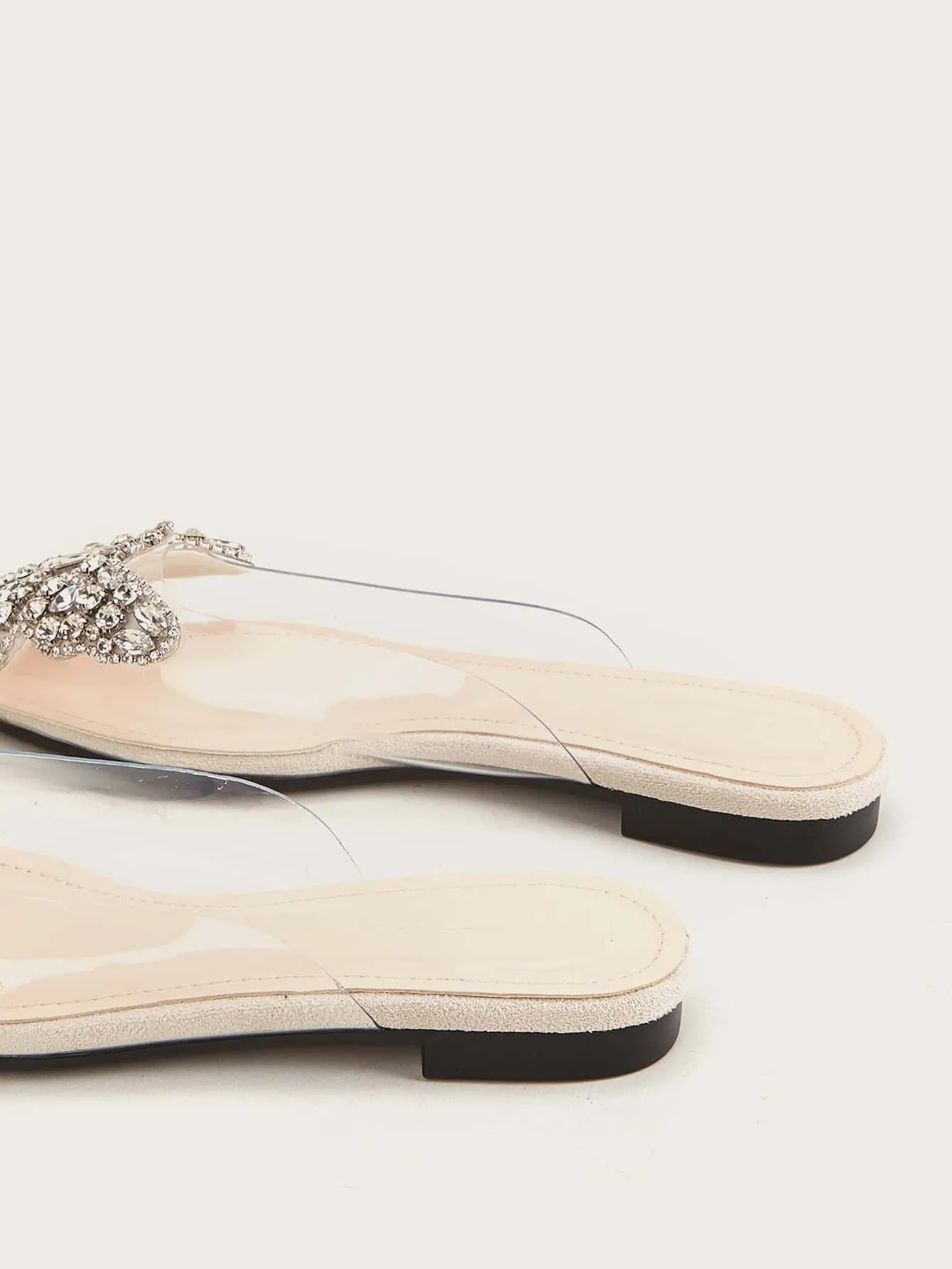 Clear Rhinestone Decor Flat Mules