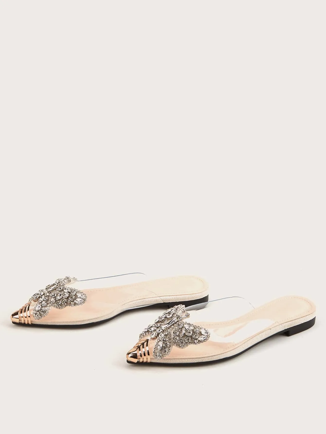 Clear Rhinestone Decor Flat Mules