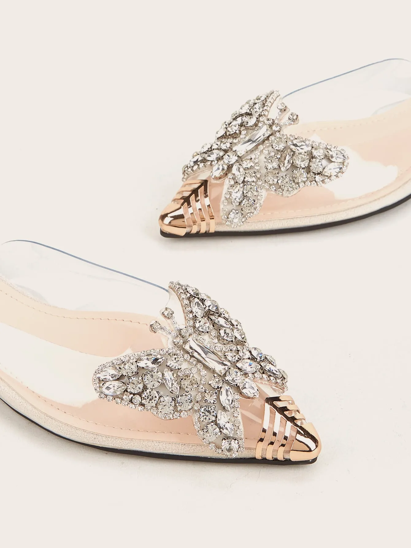 Clear Rhinestone Decor Flat Mules