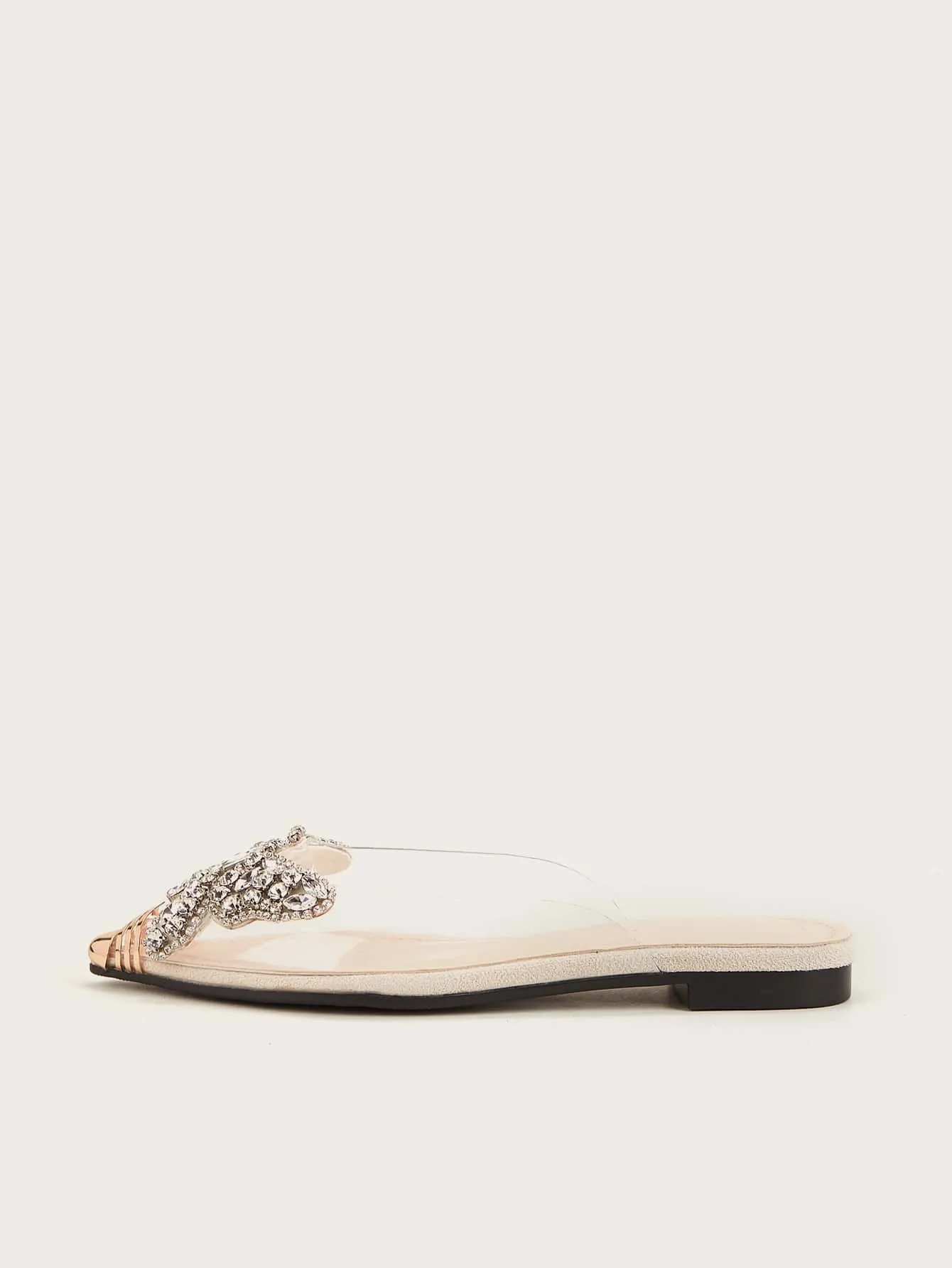 Clear Rhinestone Decor Flat Mules