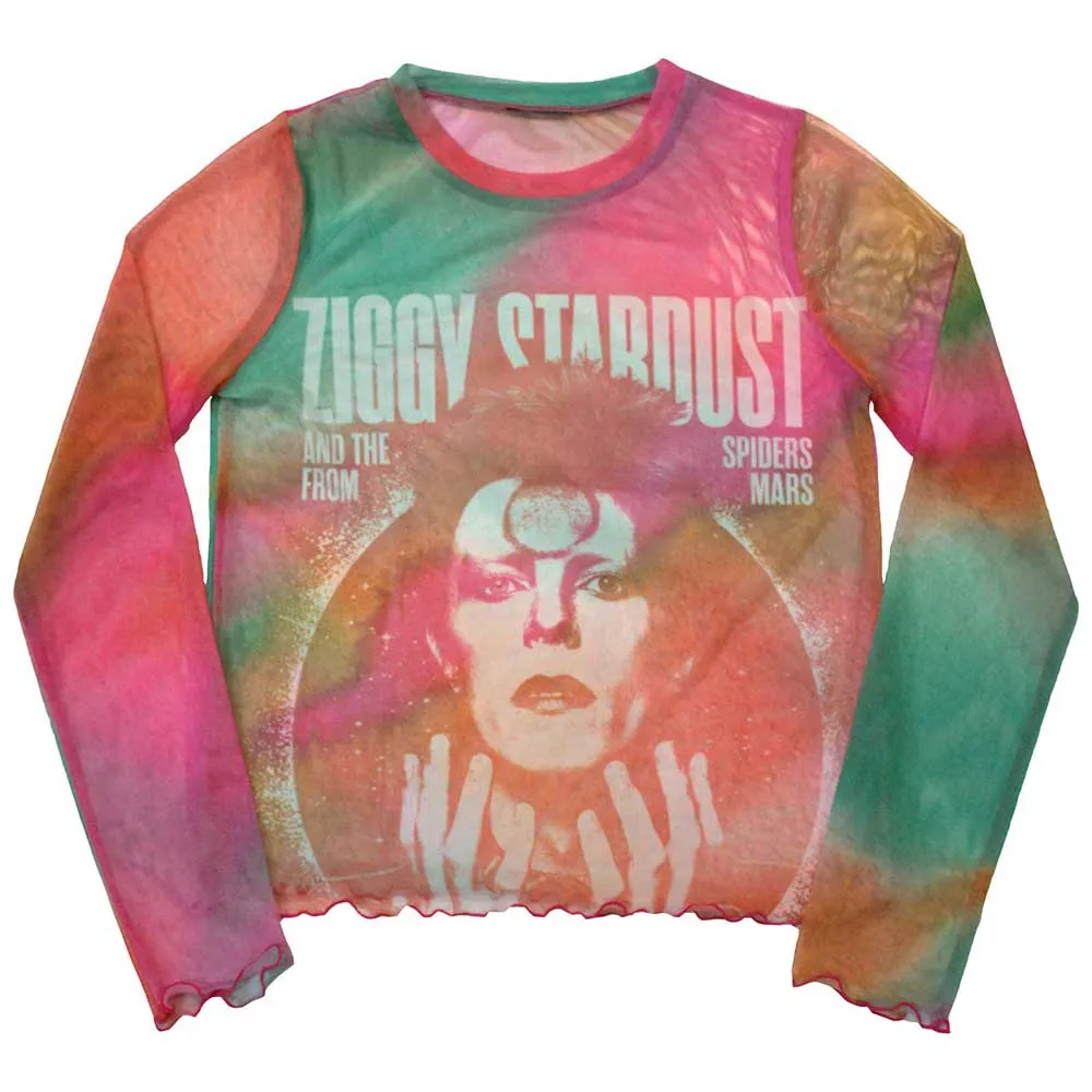 David Bowie | Ladies Long Sleeve Official Band T-Shirt | Ziggy v2 (Mesh)