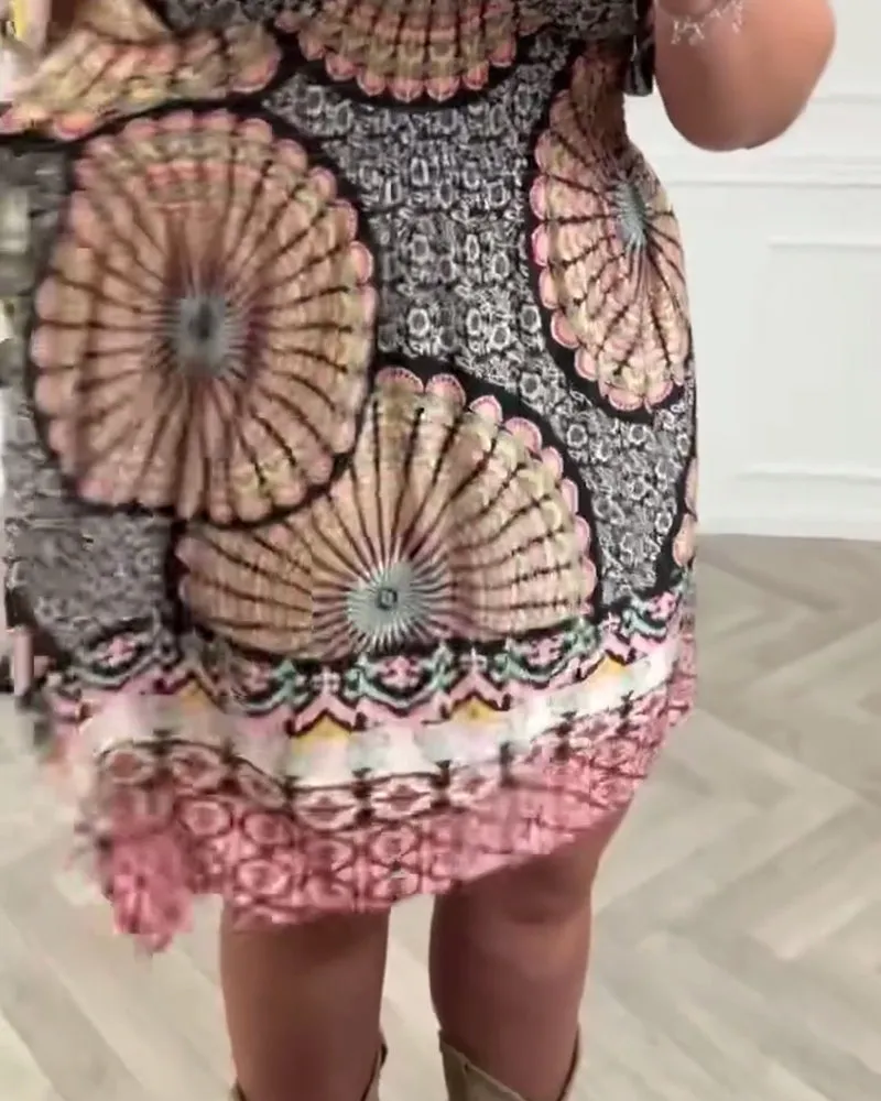 Deep V printed resort dress