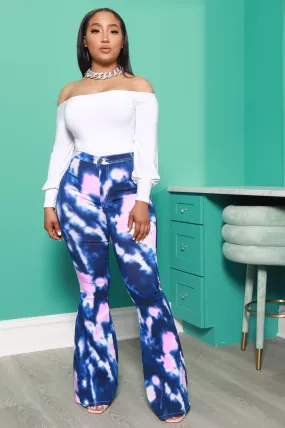 Emotion Tie Dye High Rise Flare Stretchy Jeans - Navy/Pink