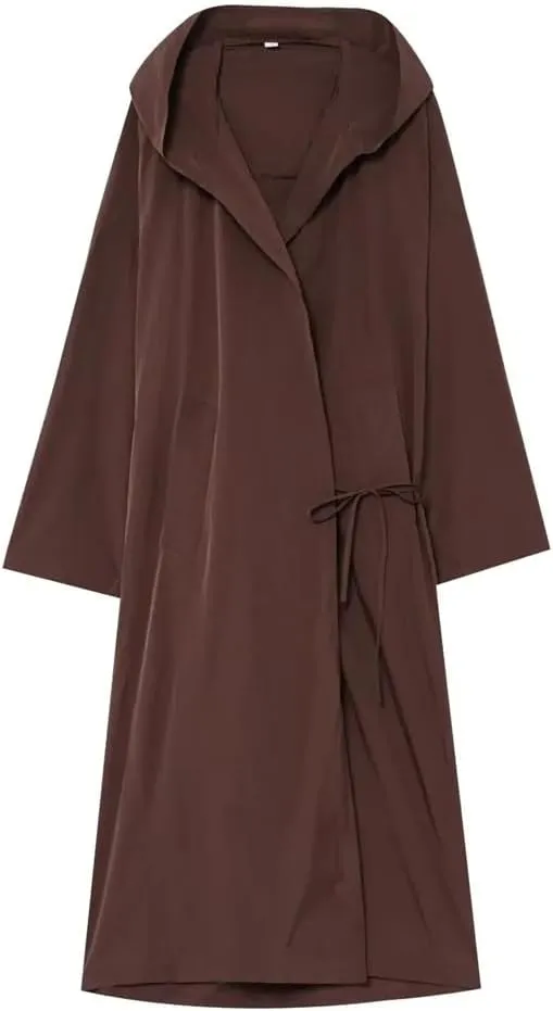ERFMFKL Womens Hooded Oversized Long Trench Coat Comfortable Long Sleeve Solid Color Lace-Up Overcoat