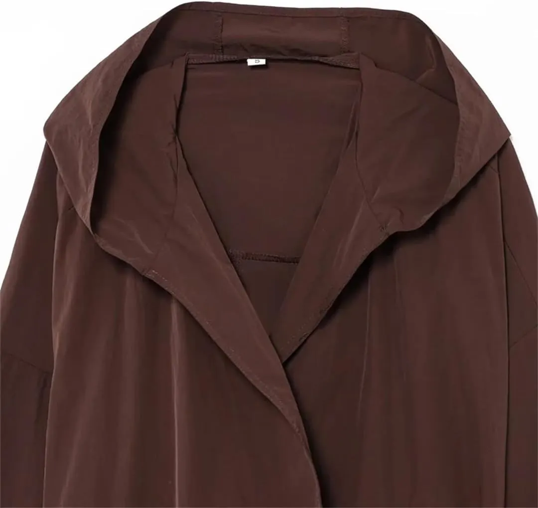 ERFMFKL Womens Hooded Oversized Long Trench Coat Comfortable Long Sleeve Solid Color Lace-Up Overcoat