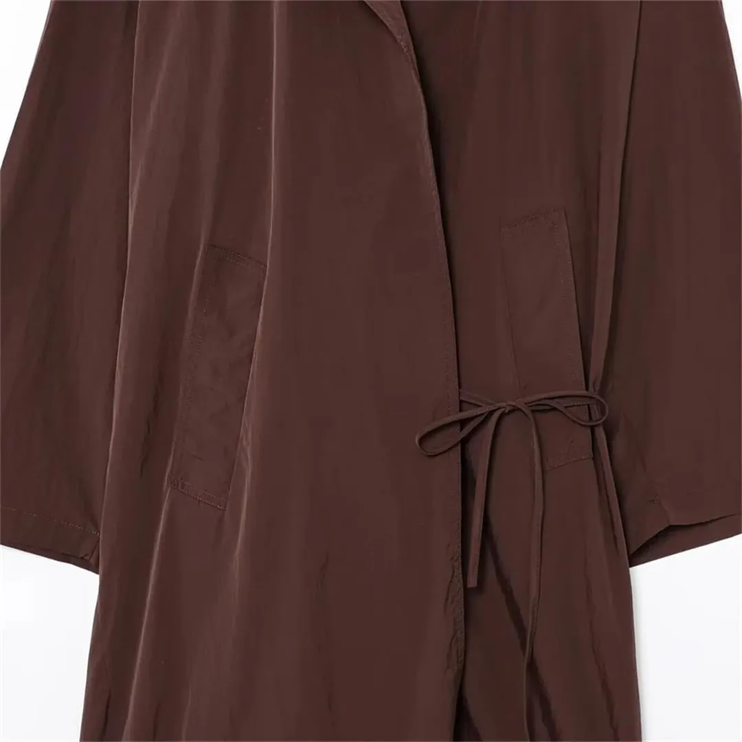 ERFMFKL Womens Hooded Oversized Long Trench Coat Comfortable Long Sleeve Solid Color Lace-Up Overcoat