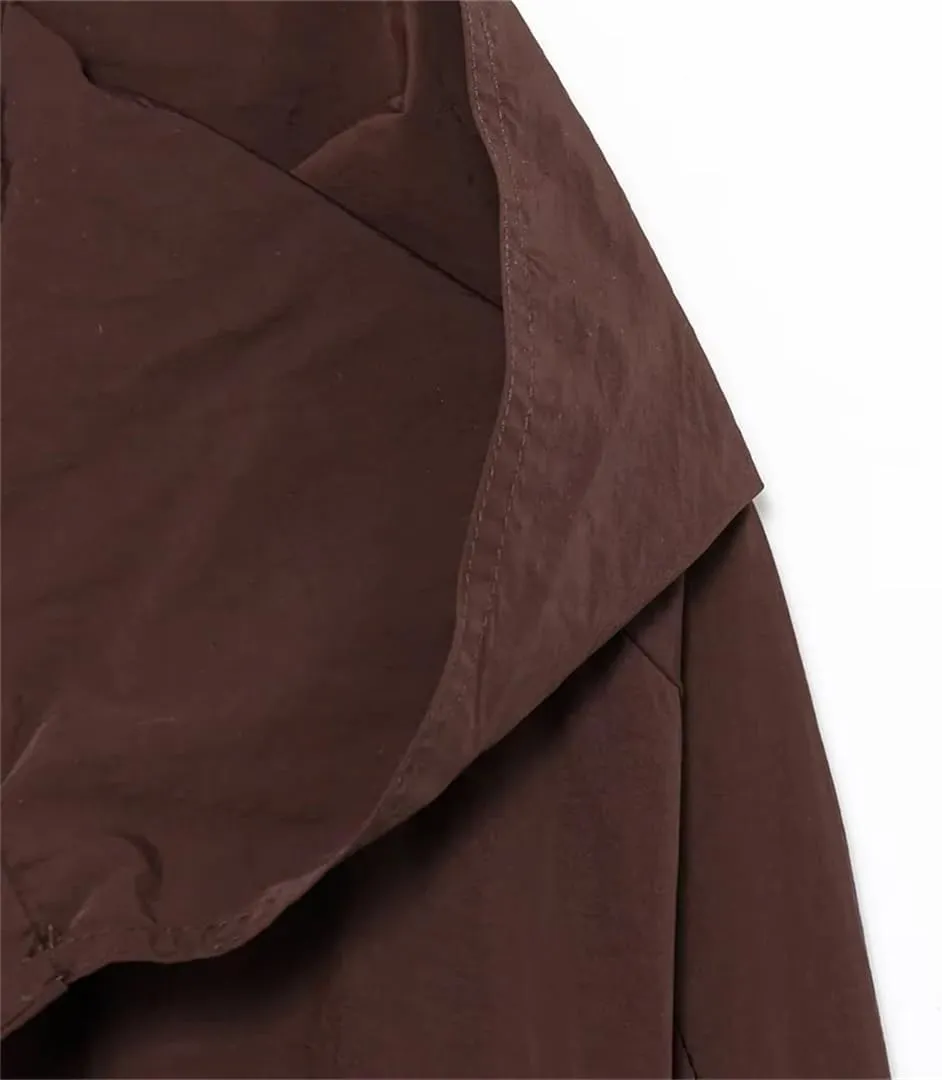 ERFMFKL Womens Hooded Oversized Long Trench Coat Comfortable Long Sleeve Solid Color Lace-Up Overcoat