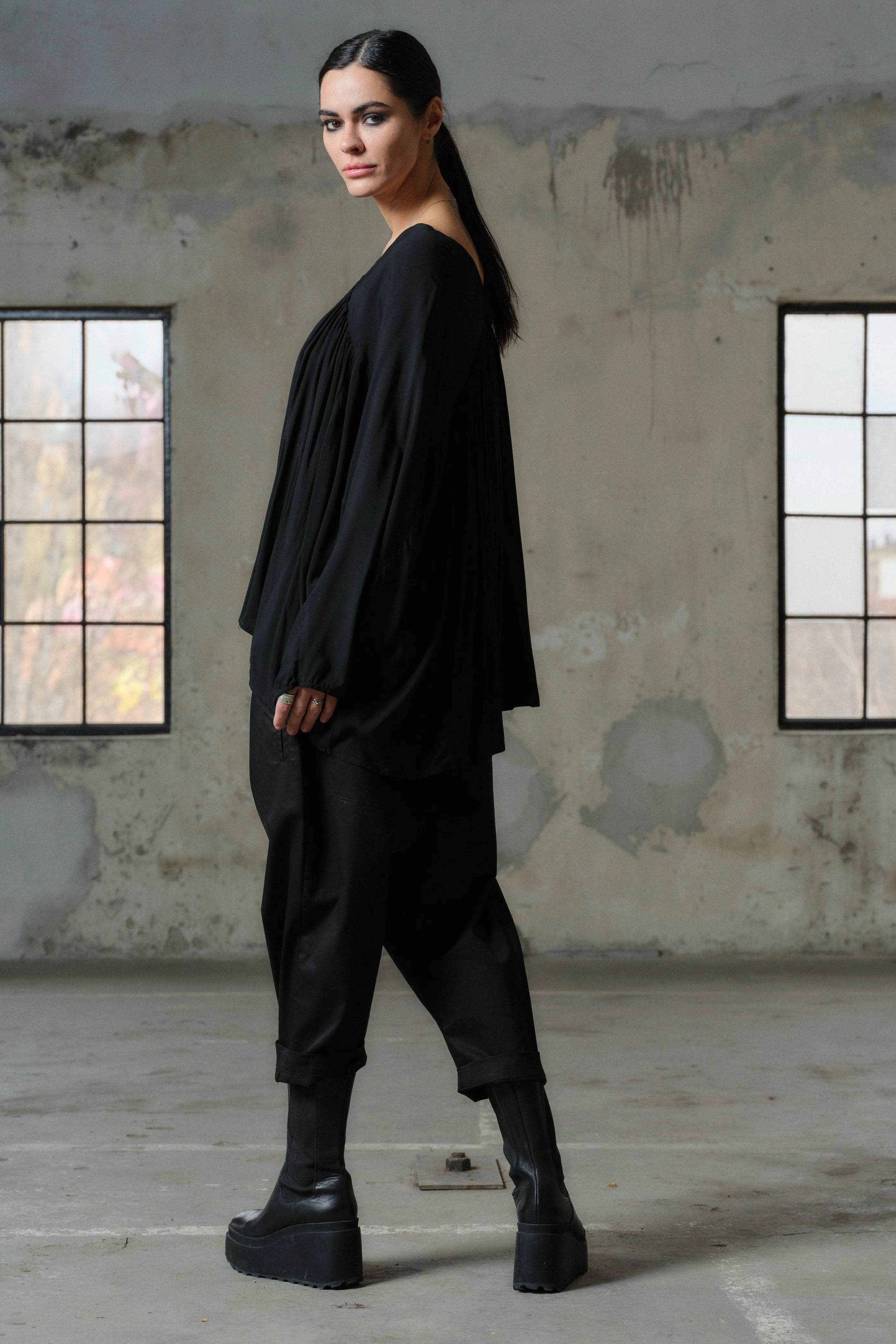 Ethereal viscose blouse with V-neck