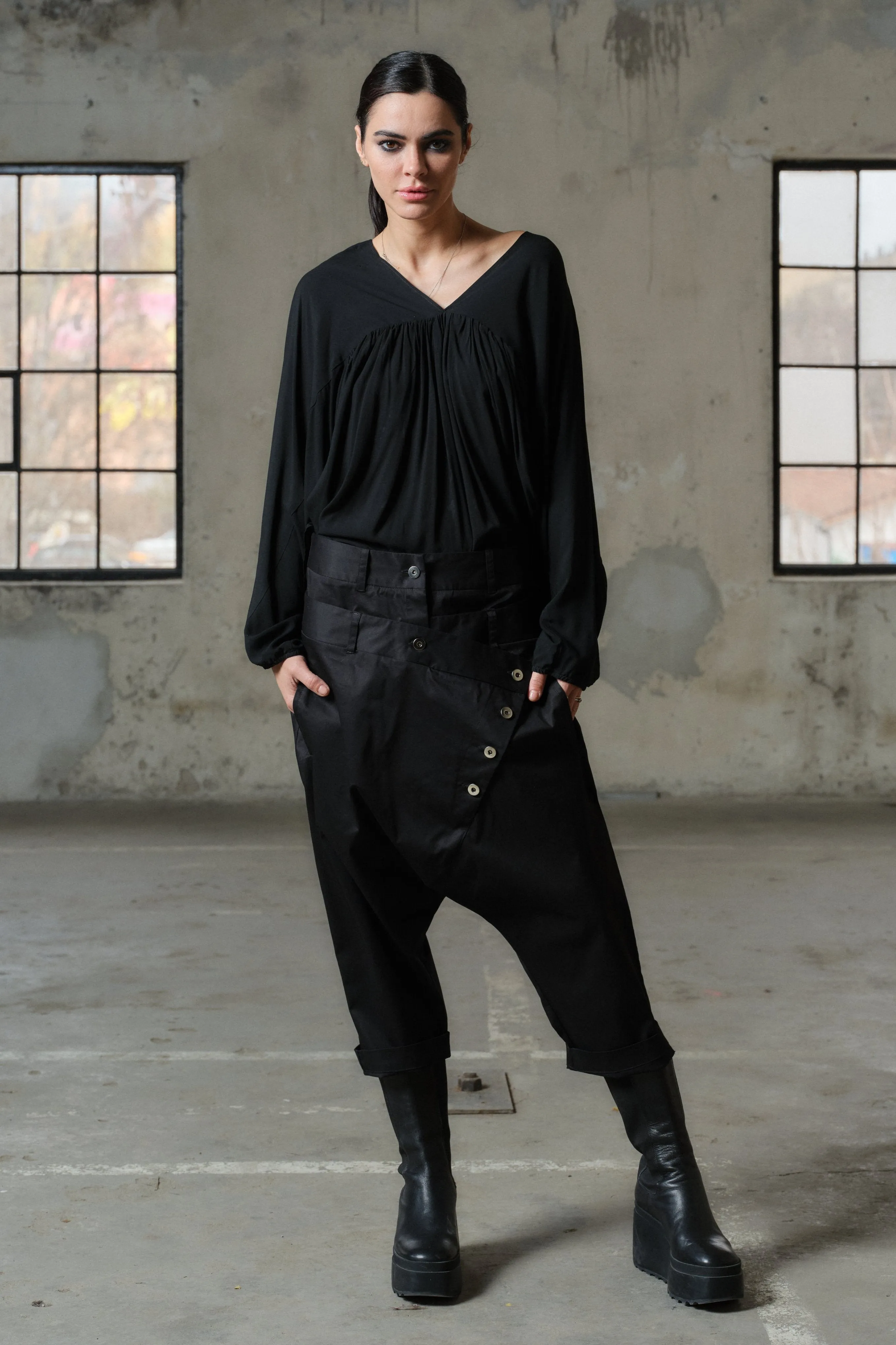 Ethereal viscose blouse with V-neck