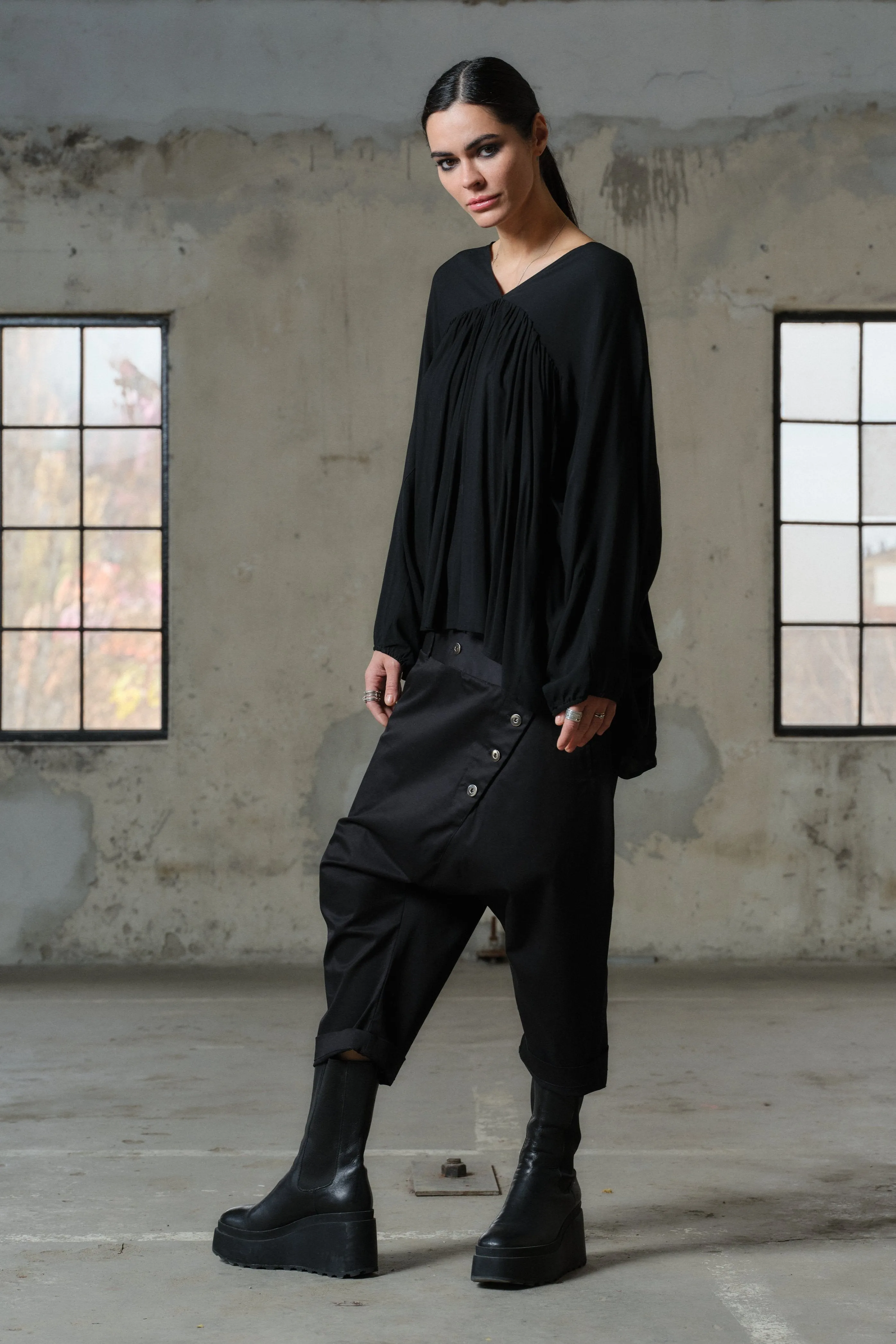 Ethereal viscose blouse with V-neck