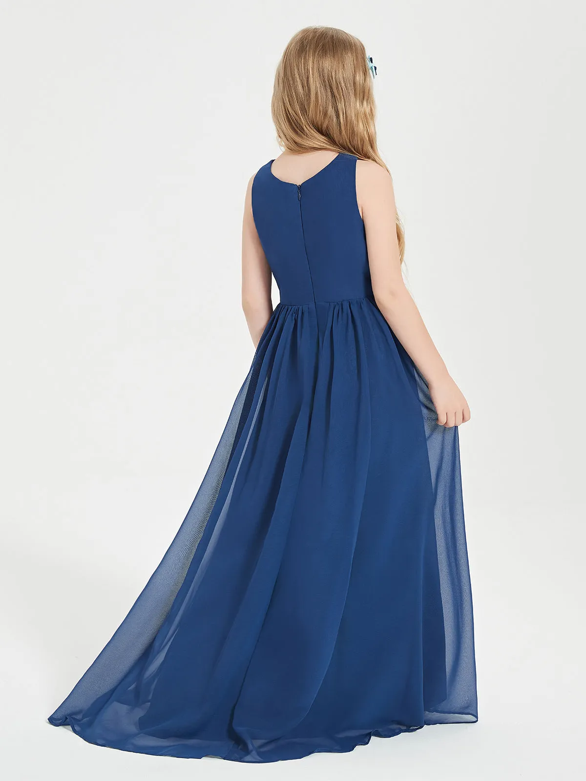 Exquisite Asymmetrical Junior Bridesmaid Dresses Scoop Neck Dark Navy