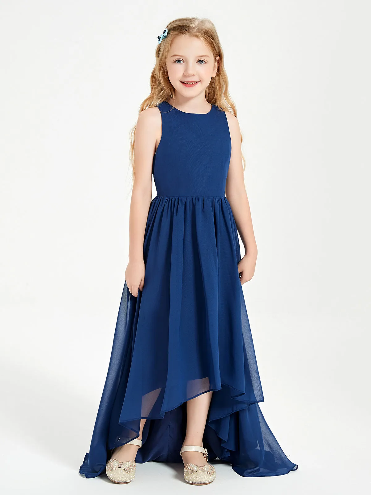 Exquisite Asymmetrical Junior Bridesmaid Dresses Scoop Neck Dark Navy