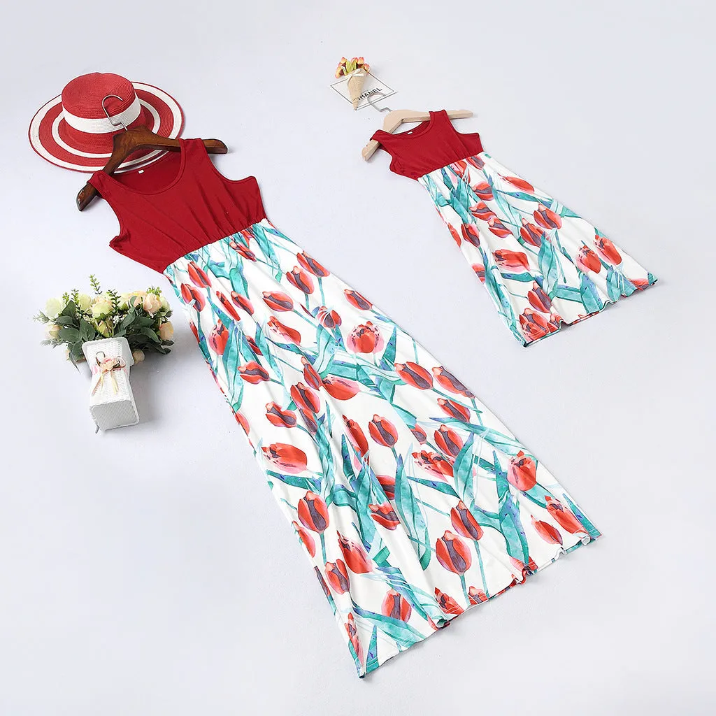 Floral Print Tank Dress for Mommy and Girl