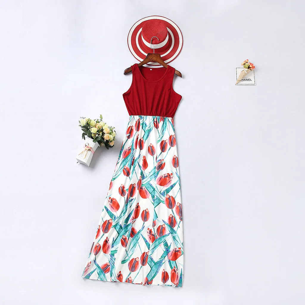 Floral Print Tank Dress for Mommy and Girl