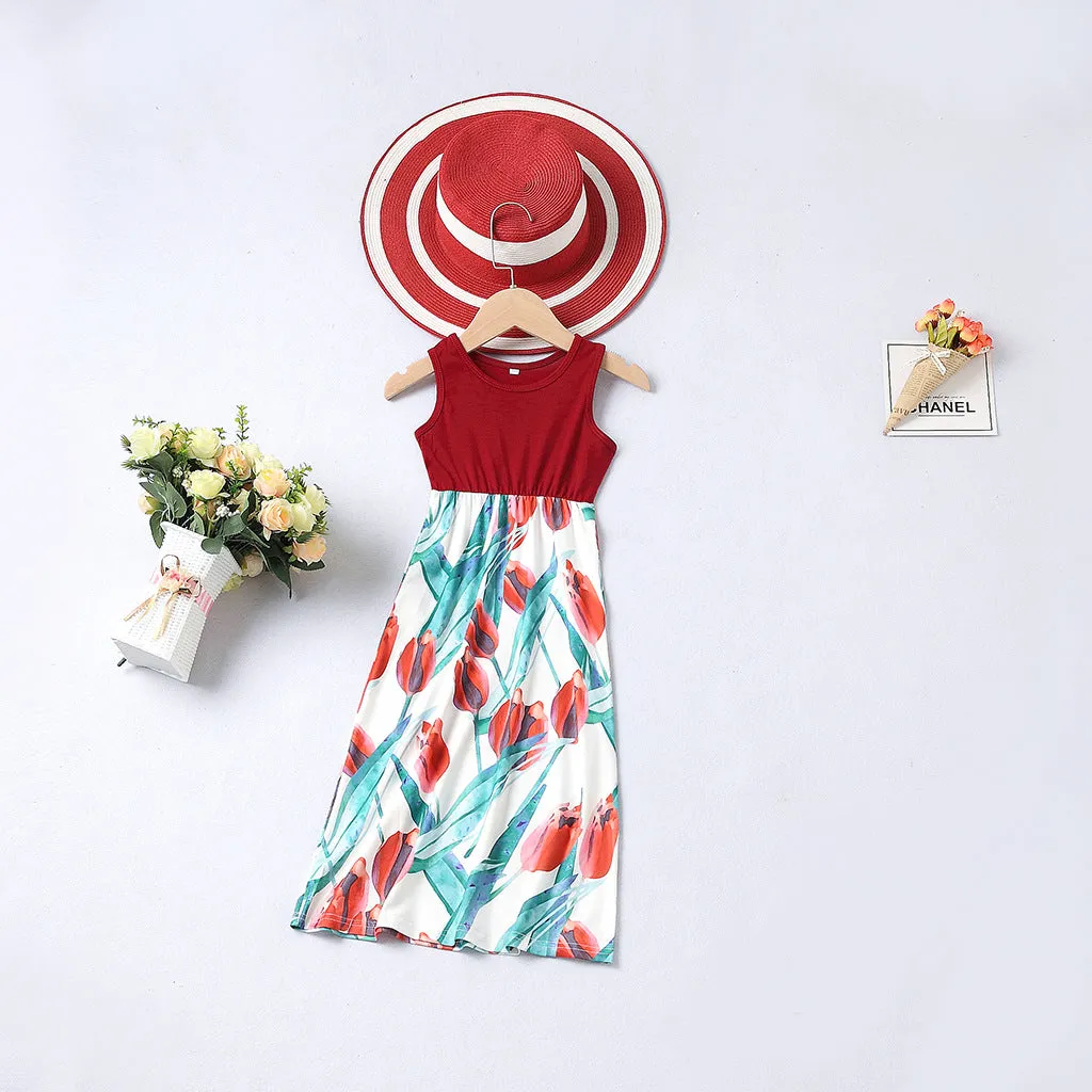 Floral Print Tank Dress for Mommy and Girl