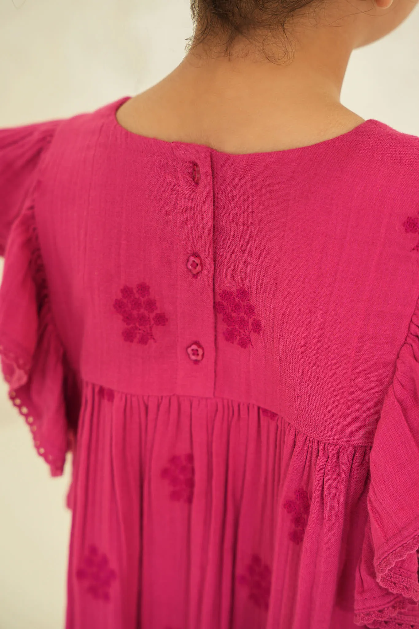 Georgia Cotton Double Gauze Girl Dress - Magenta